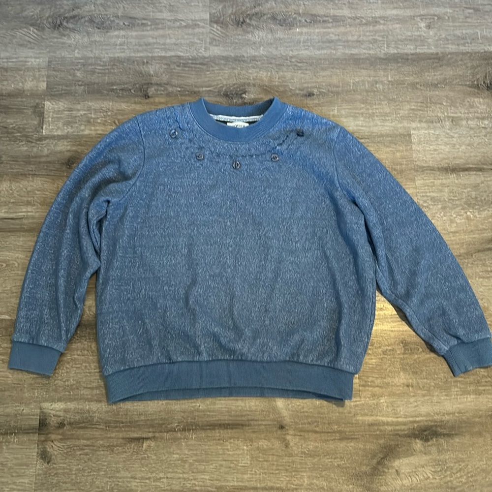 Bon Worth Vintage Sweater Blue Embroidered Buttons Medium Petite